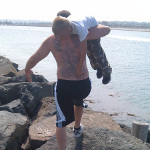 Kristopher Lauchner with Sage Capuano, at beach in San Diego