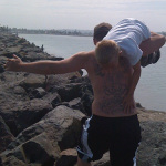 Kristopher Lauchner with Sage Capuano, at beach in San Diego