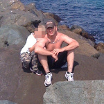 Kristopher Lauchner with Sage Capuano, at beach in San Diego